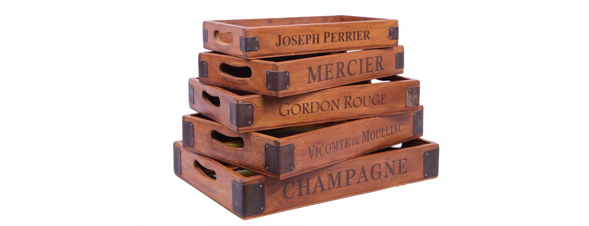 Set of 5 Vintage Wooden Serving Trays - Champagne