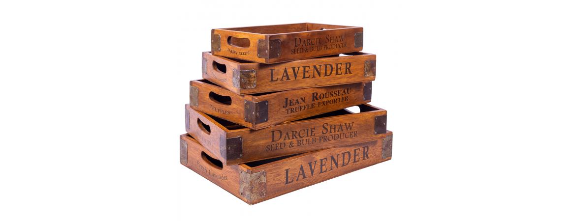 Set of 5 Vintage Wooden Serving Trays - Lavender