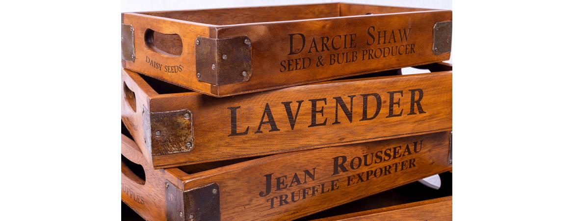 Set of 5 Vintage Wooden Serving Trays - Lavender