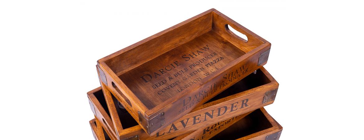 Set of 5 Vintage Wooden Serving Trays - Lavender