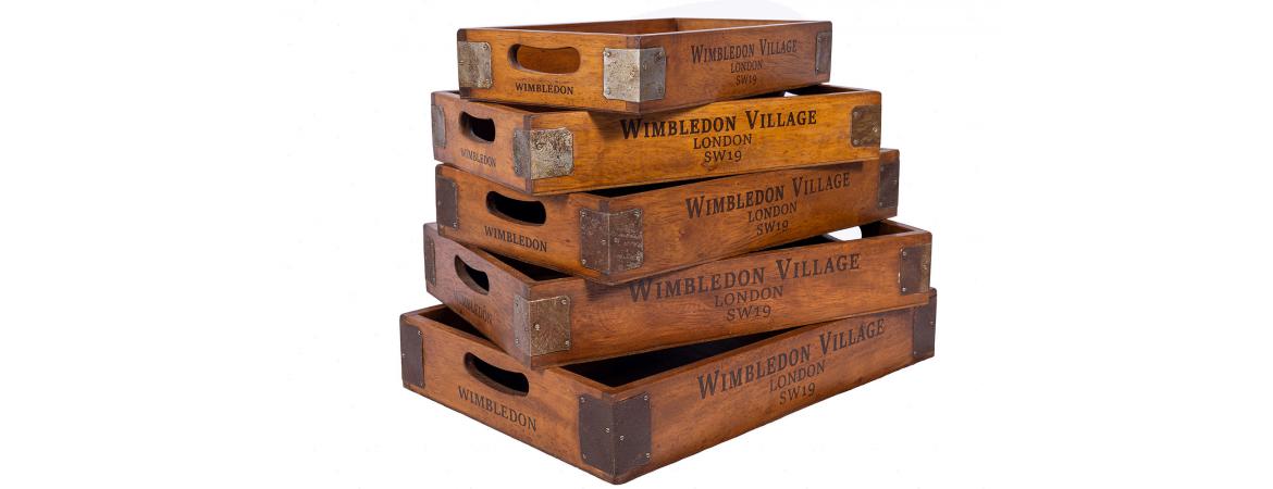 Set of 5 Vintage Wooden Serving Trays - Wimbledon Village