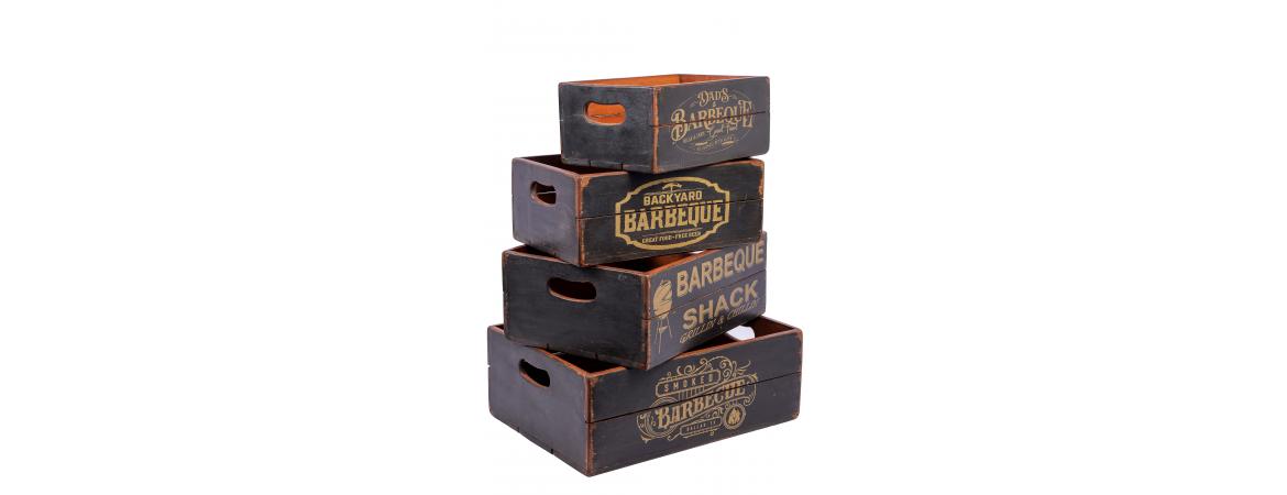 Set of 4 Vintage Black Boxes - BBQ