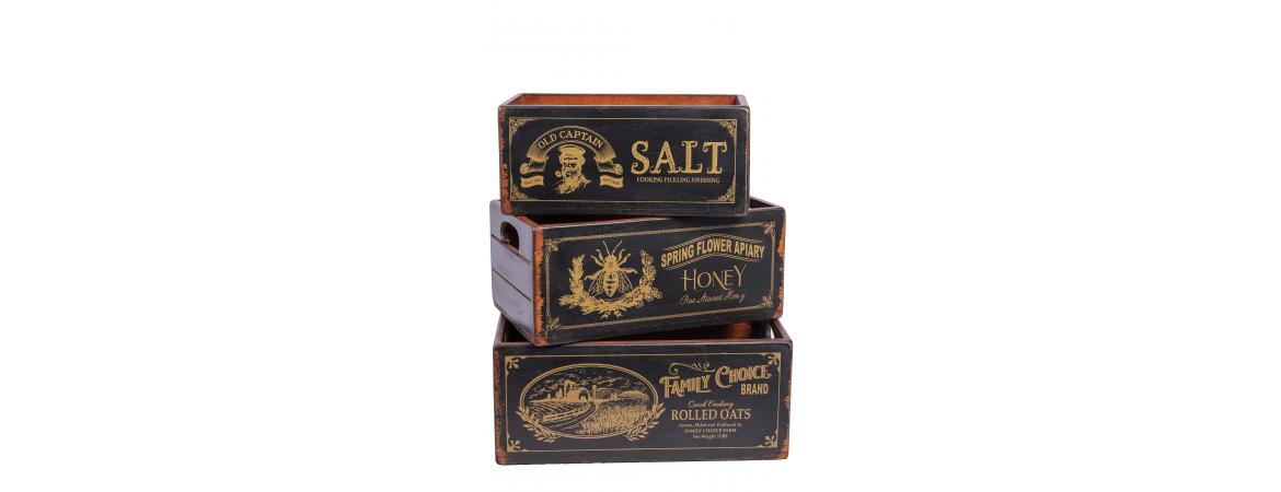 Set of 3 Vintage Black Boxes - Kitchen