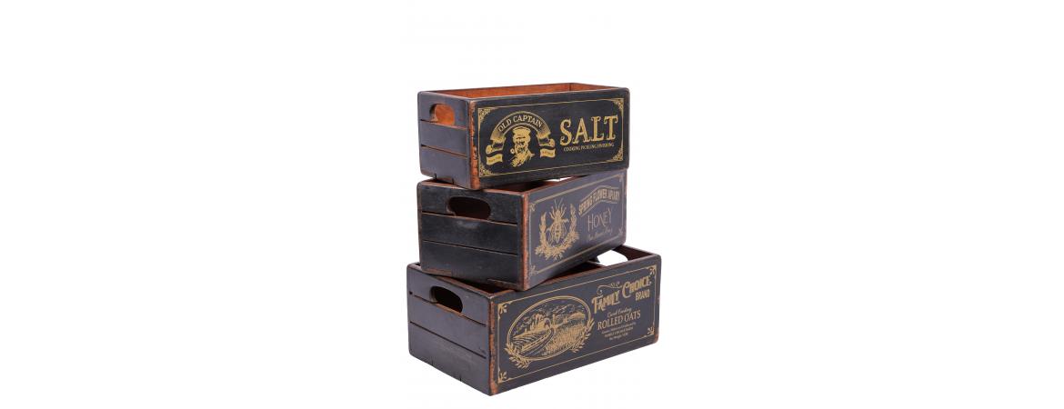 Set of 3 Vintage Black Boxes - Kitchen