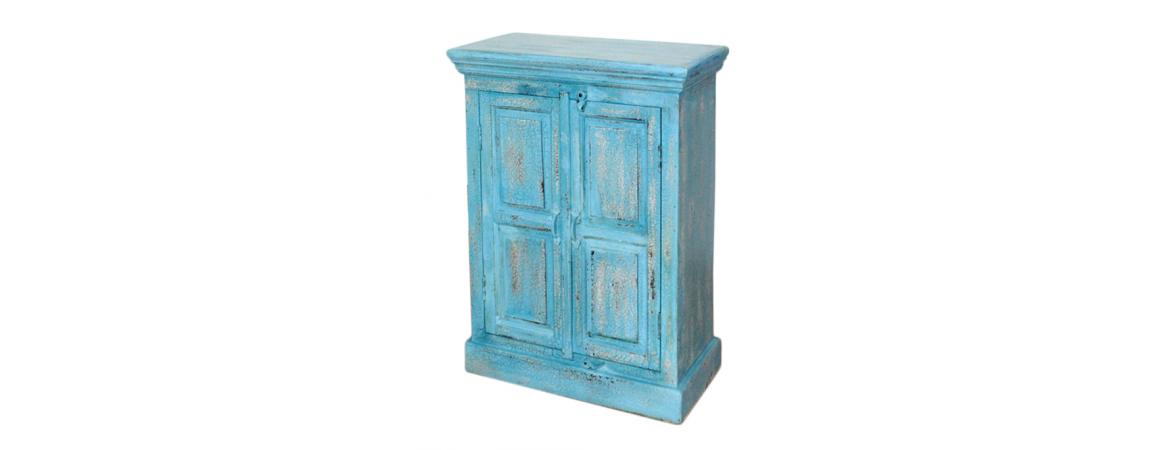 Hand Painted Blue Crack Finish 2 Door Cabinet