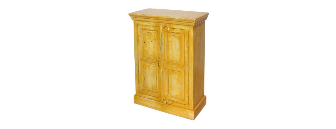 Hand Painted Yellow Crack Finish 2 Door Cabinet