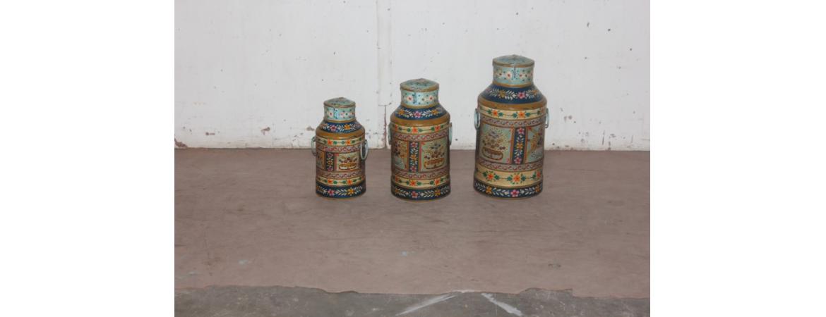 Set of 3 Handpainted Milk Churns