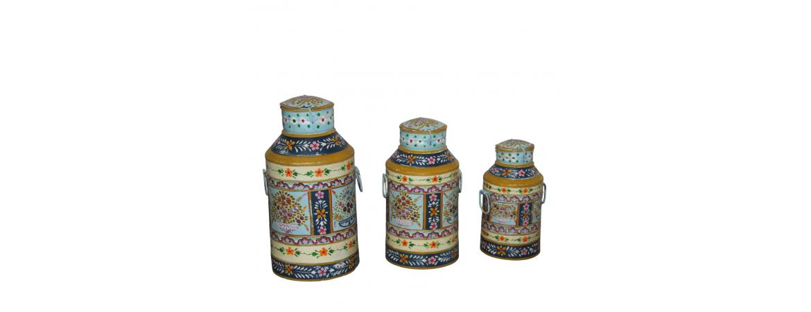 Set of 3 Handpainted Milk Churns
