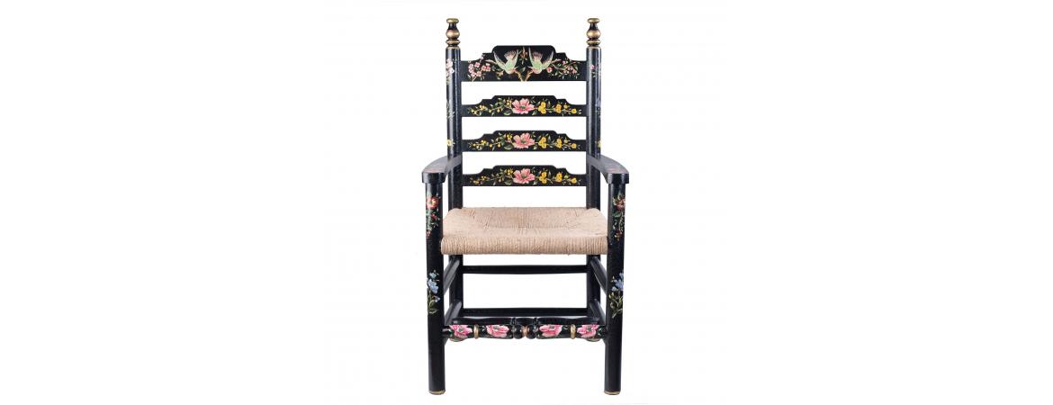 Black Lyre Bird Design Wooden Arm Chair