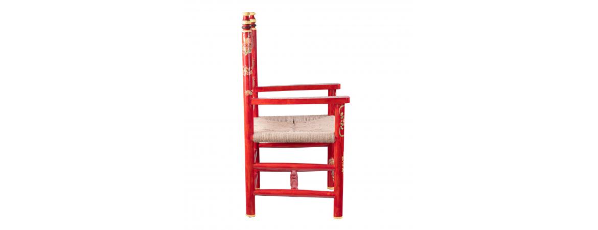 Red Floral Design Wooden Arm Chair