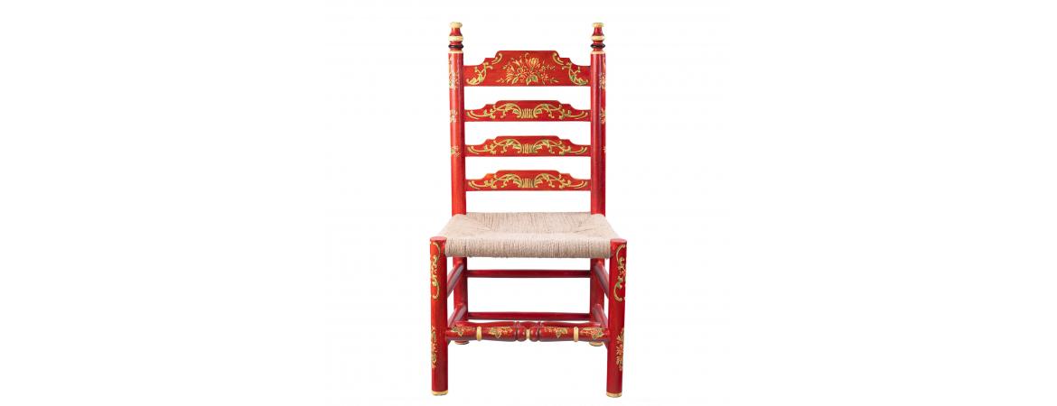 Red Floral Design Wooden Chair