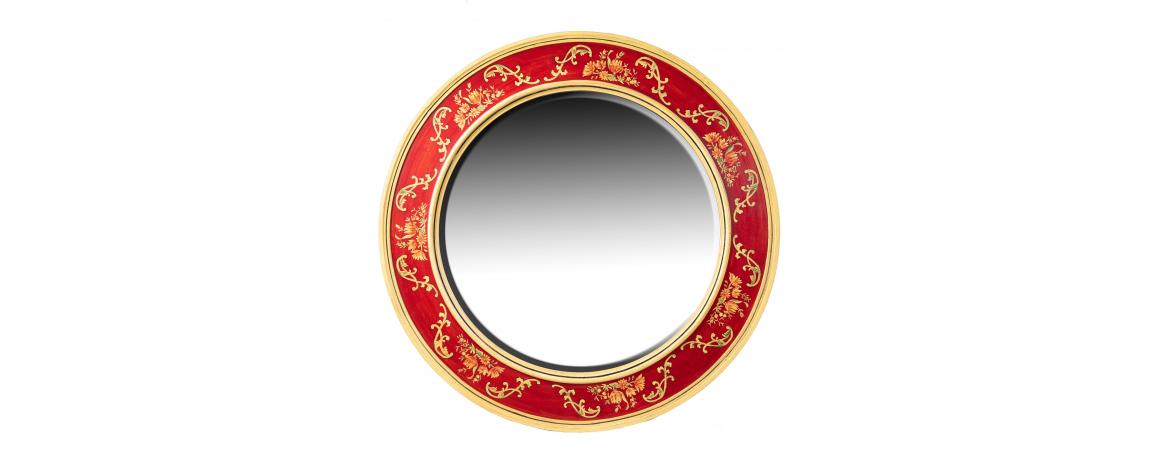 Red Floral Design Large Round Mirror