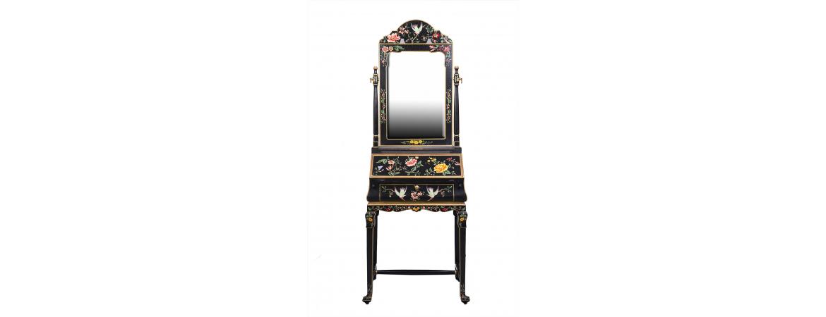 Black Lyre Bird Design Dresser with Mirror