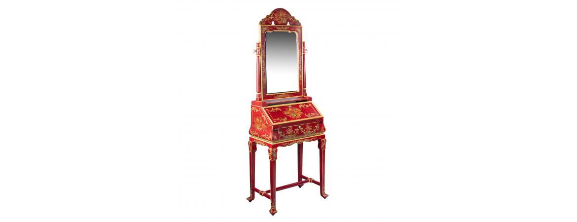 Red Floral Design Dresser with Mirror