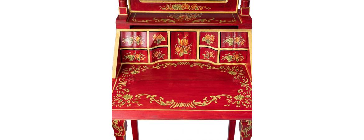 Red Floral Design Dresser with Mirror