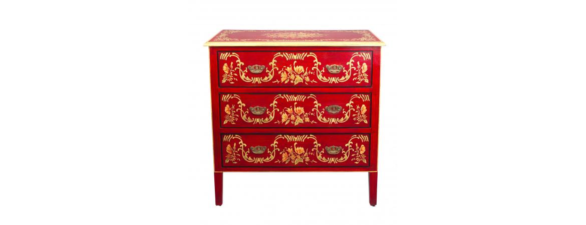 Red Floral Design 3 Drawer Chest