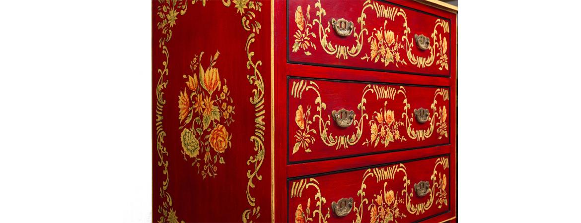 Red Floral Design 3 Drawer Chest