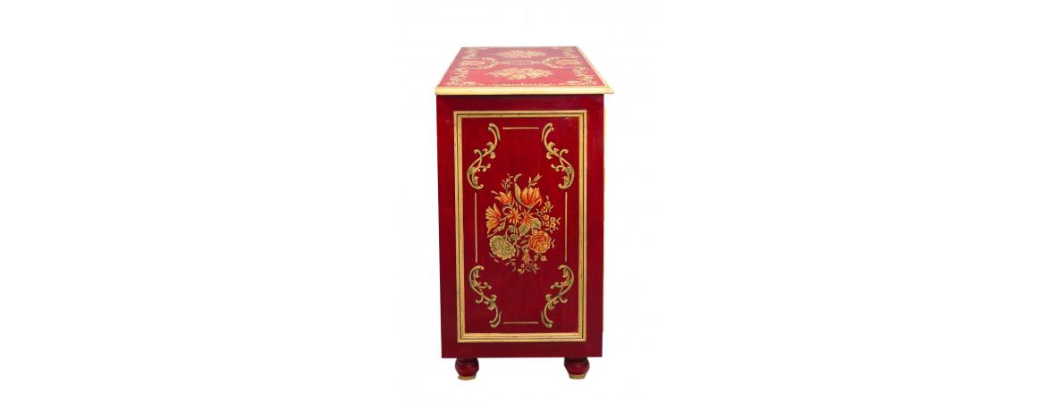 Red Floral Design 4 Drawer Chest