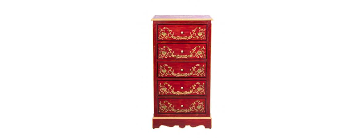 Red Floral Design 5 Drawer Cabinet