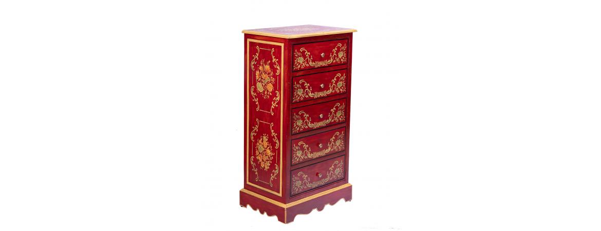 Red Floral Design 5 Drawer Cabinet