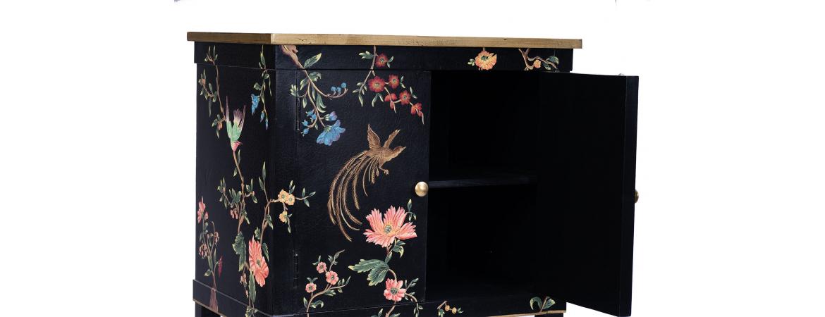 Black Lyre Bird Design Cabinet