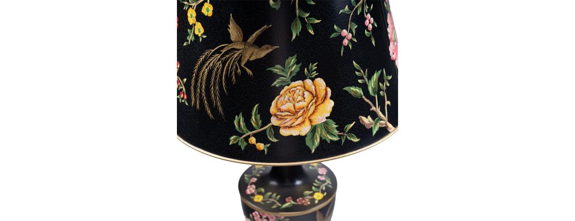 Black Lyre Bird Design Lamp with shade