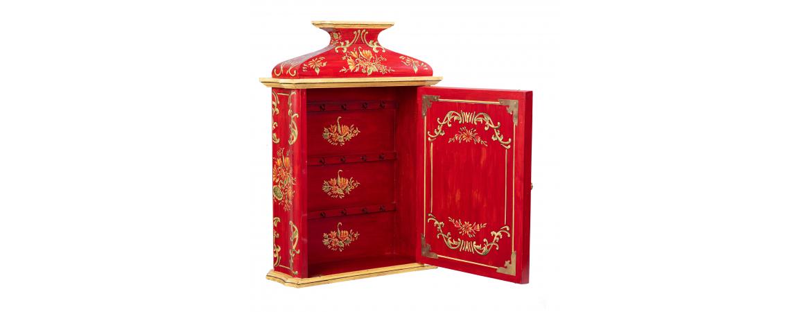 Red Floral Design Key Cabinet