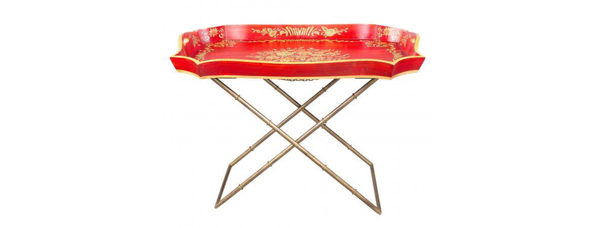 Red Floral Design Tray on Stand