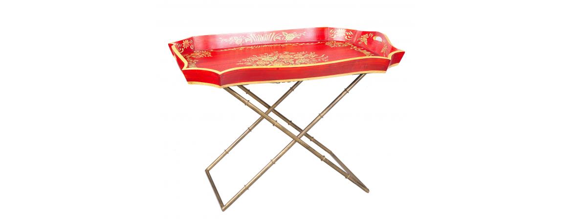 Red Floral Design Tray on Stand