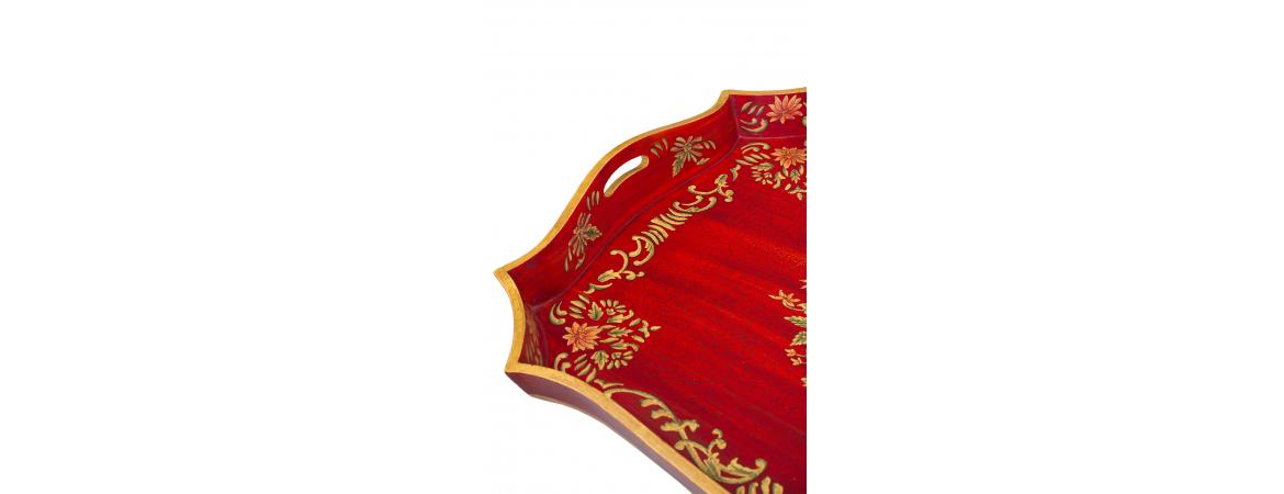 Red Floral Design Tray on Stand