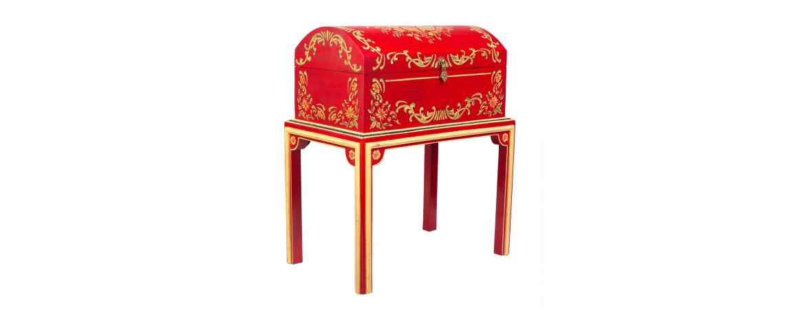 Red Floral Design Dome Box on Stand