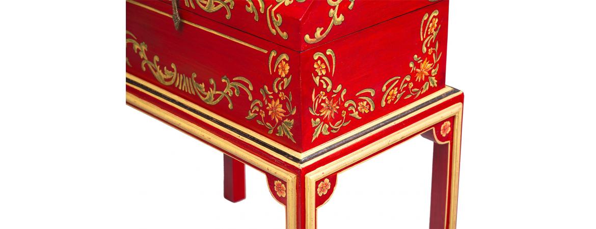 Red Floral Design Dome Box on Stand