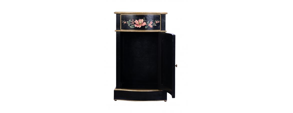 Black Lyre Bird Design Curved Bedside