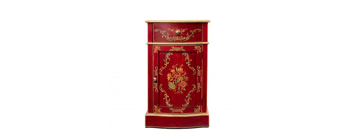 Red Floral Design Curved Bedside