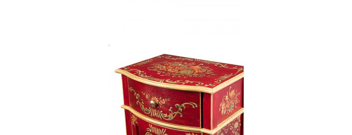 Red Floral Design Curved Bedside