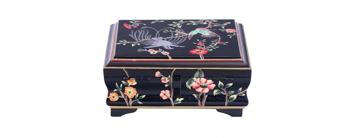 Black Lyre Bird Design Small Jewellery Box