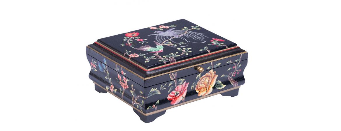 Black Lyre Bird Design Small Jewellery Box