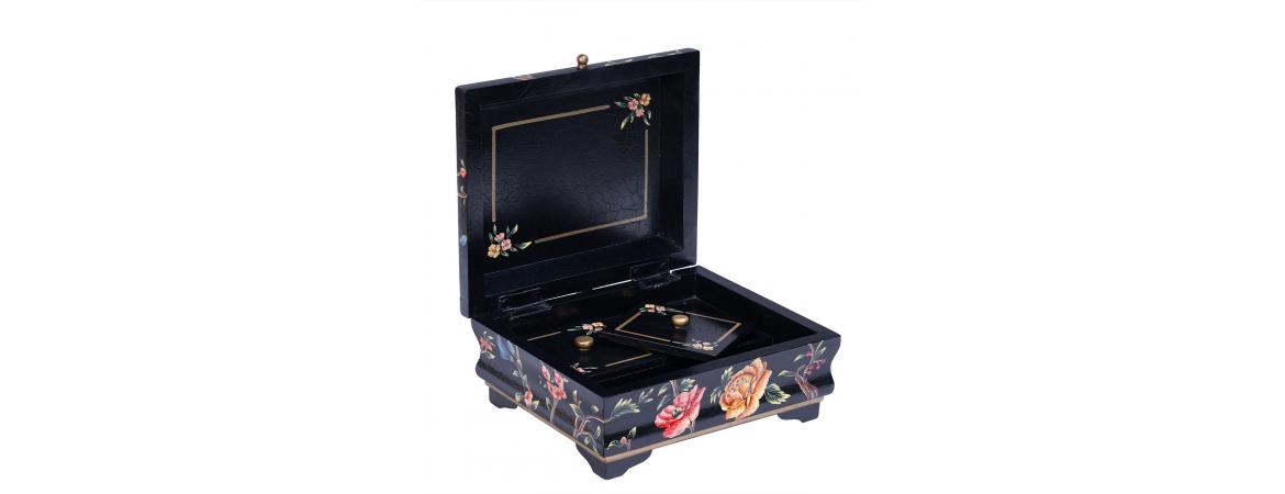 Black Lyre Bird Design Small Jewellery Box