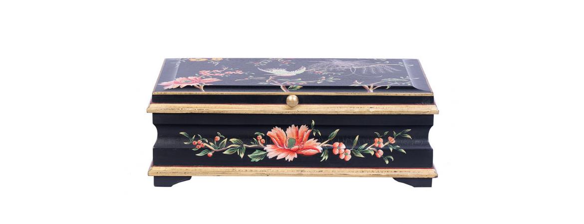 Black Lyre Bird Design Large Jewellery Box