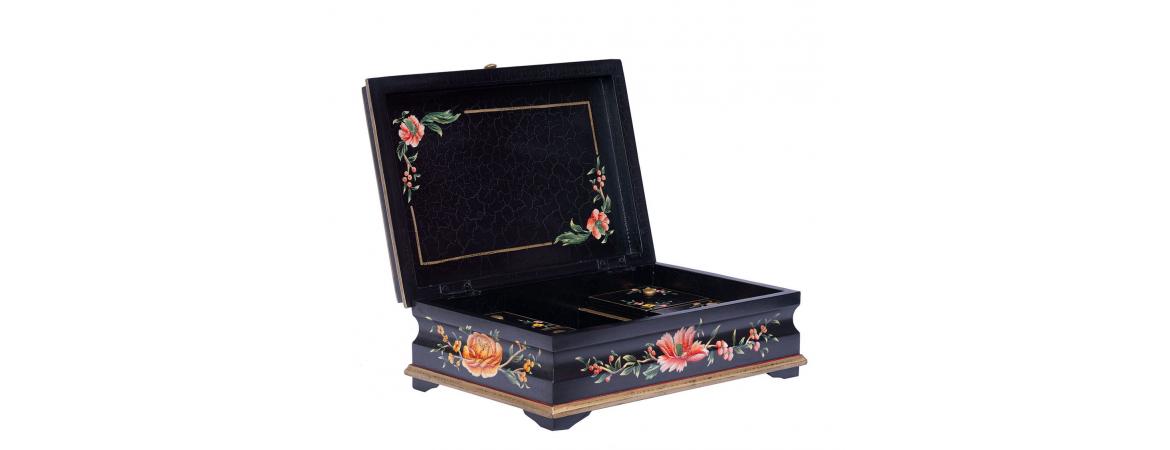 Black Lyre Bird Design Large Jewellery Box