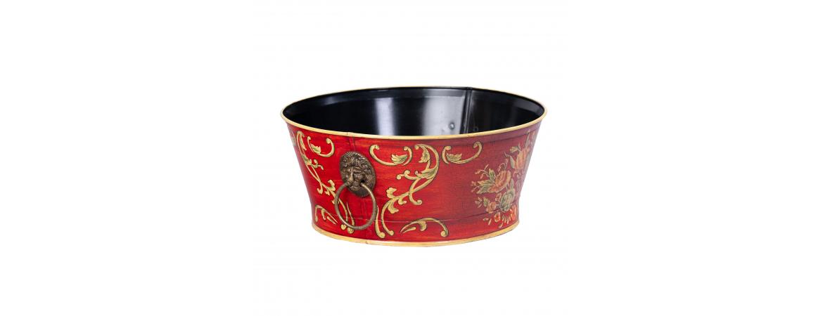 Red Floral Design Round Bowl with Handles