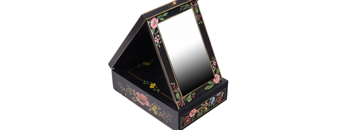 Black Lyre Bird Design Vanity Mirror with Storage