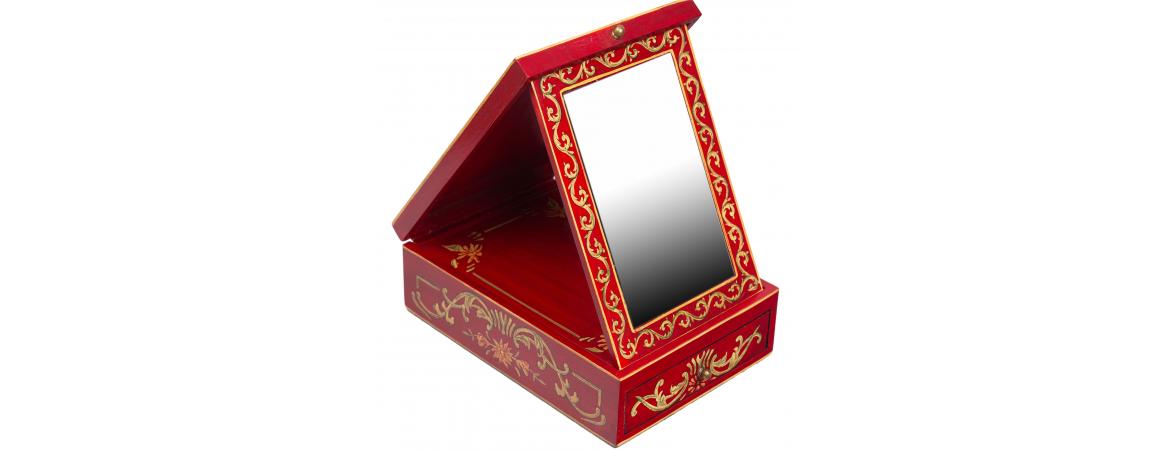 Red Floral Design Vanity Mirror with Storage