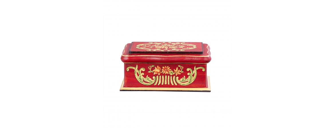 Red Floral Design Wooden Box