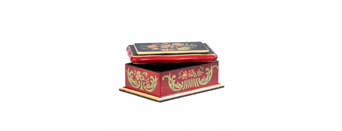 Red Floral Design Wooden Box