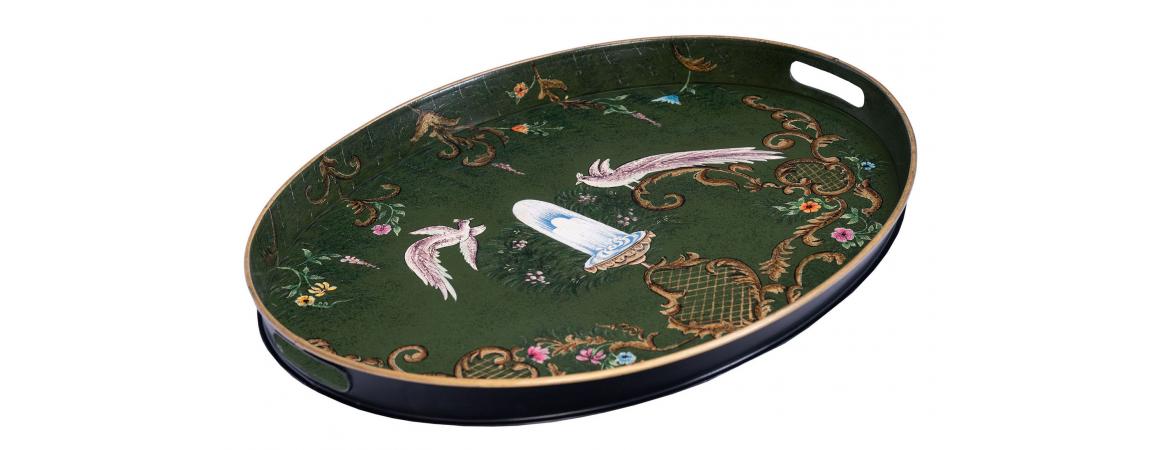 Green Fountain Design Oval Tray with Handles