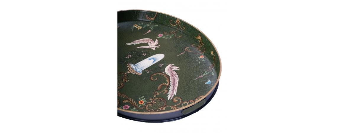 Green Fountain Design Oval Tray with Handles