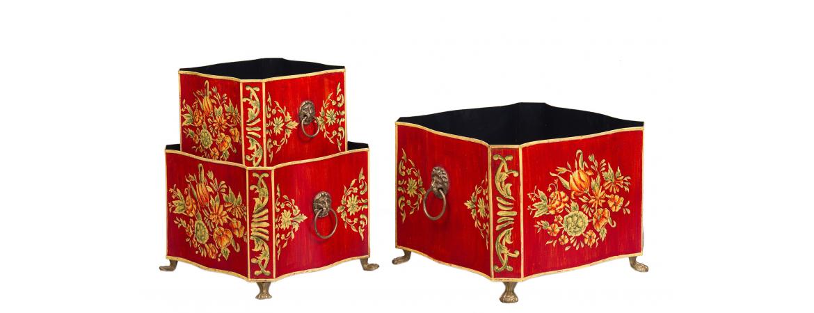 Red Floral Design Nest of 3 Boxes