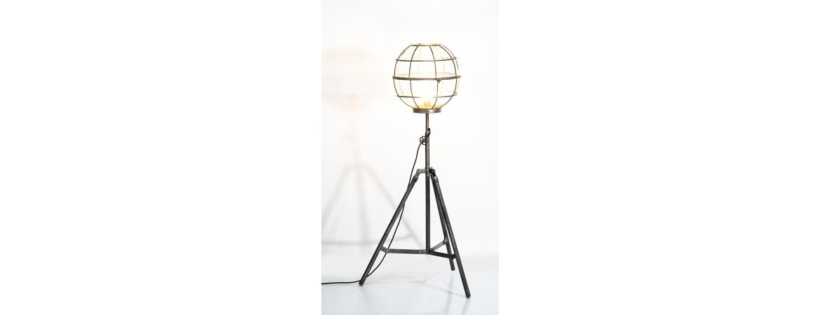 Upcycled Floor Lamp With Round Cage