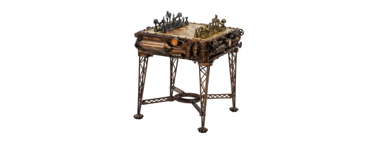 Reclaimed Iron Steampunk Theme Chess Table